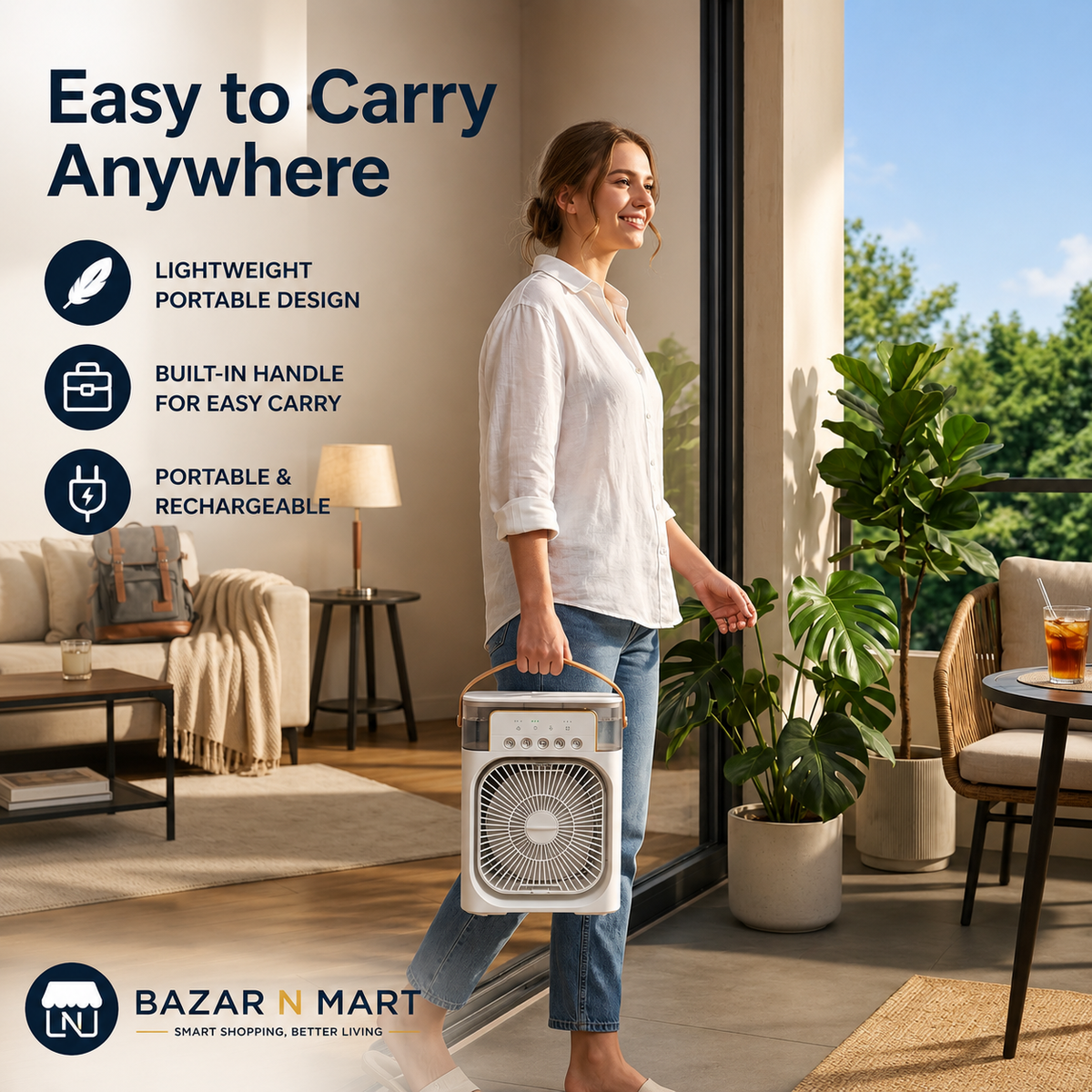 Portable 3-in-1 Rechargeable Air Cooler – Stay Cool Anywhere