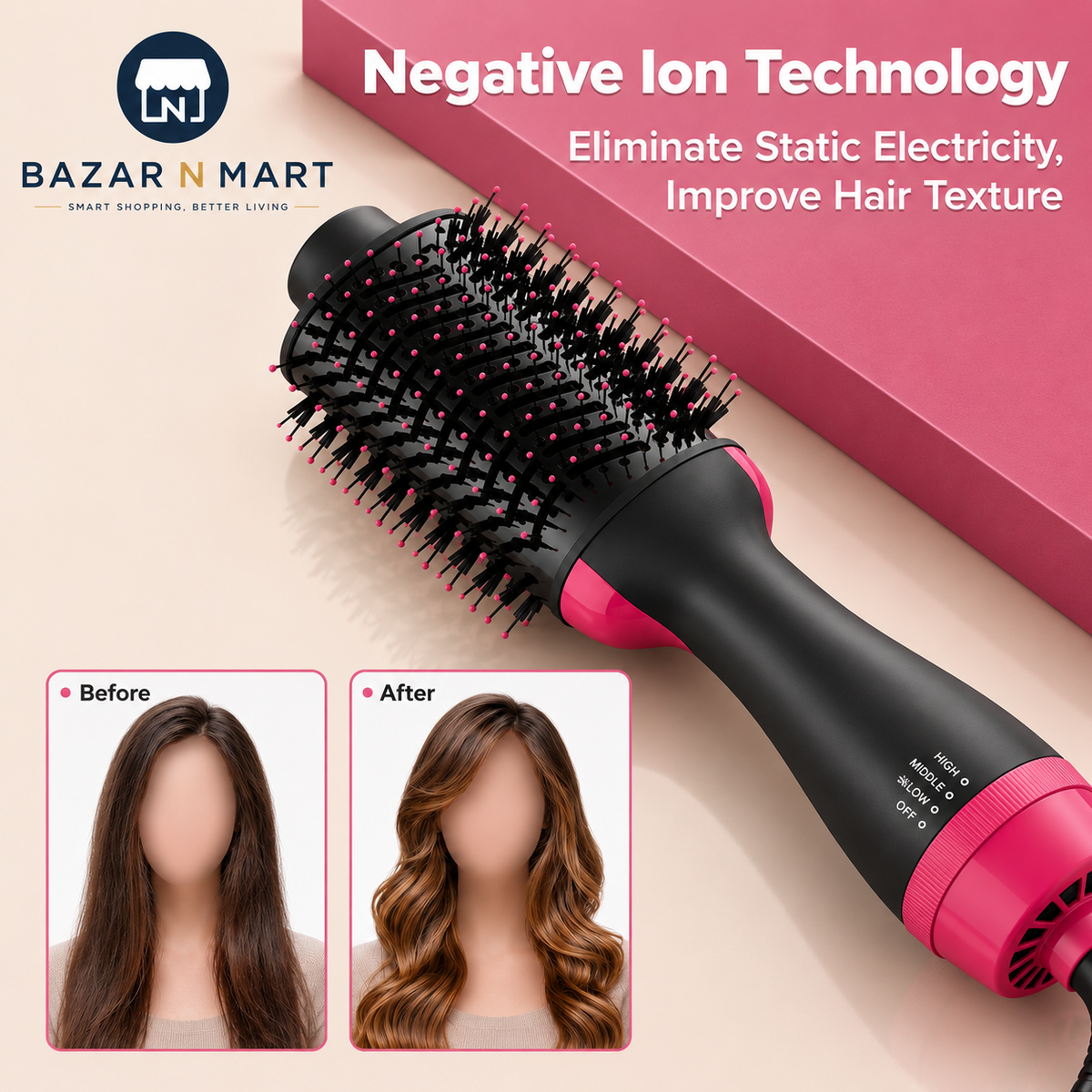 4-in-1 Hot Air Styling Brush | Dry, Straighten & Curl