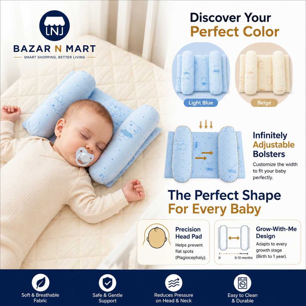 Premium Adjustable Baby Head Shaping Pillow Soft • Breathable • Anti-Flat Head • Adjustable Support